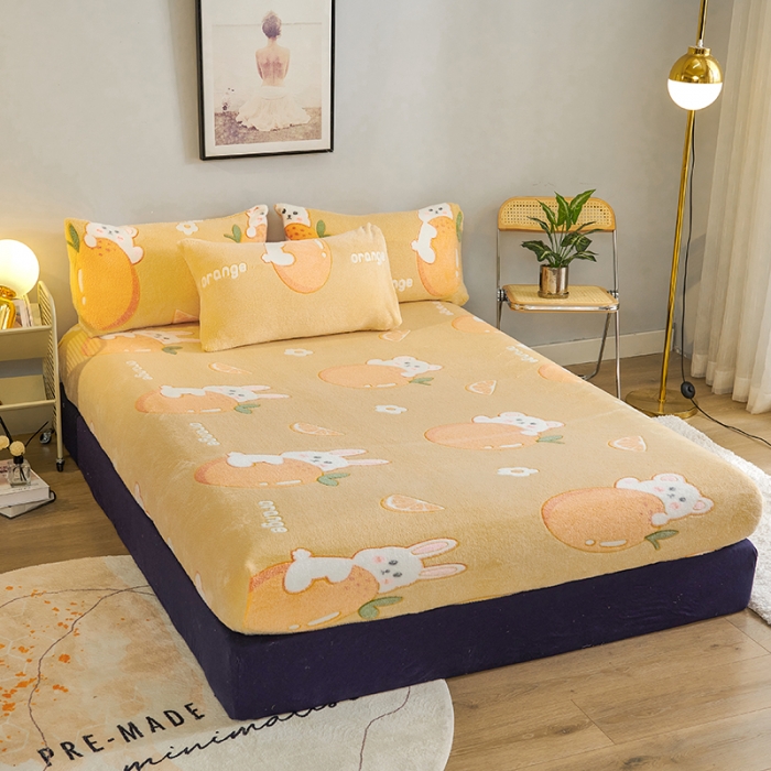 91家纺网 家纺一手货源 找家纺 被多多 2022新款3D立体高克重雪花绒印花床笠 萌萌兔