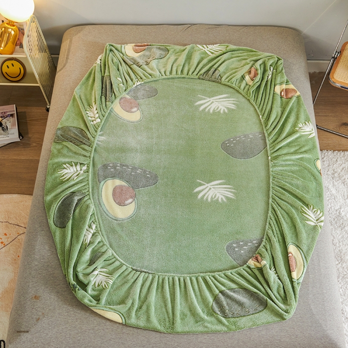 91家纺网 家纺一手货源 找家纺 被多多 2022新款3D立体高克重雪花绒印花床笠 牛油果