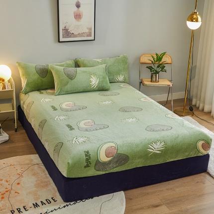 被多多 2022新款3D立体高克重雪花绒印花床笠 牛油果