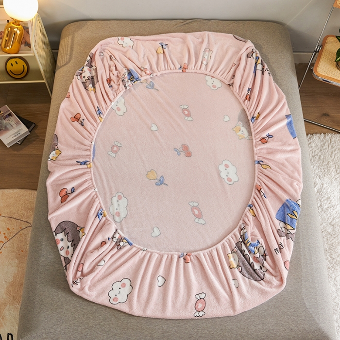 91家纺网 家纺一手货源 找家纺 被多多 2022新款3D立体高克重雪花绒印花床笠 樱桃女孩