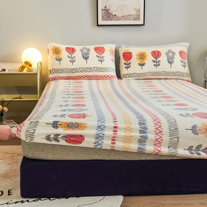 91家纺网 家纺一手货源 找家纺 被多多 2022新款3D立体高克重雪花绒印花床笠 波西米亚