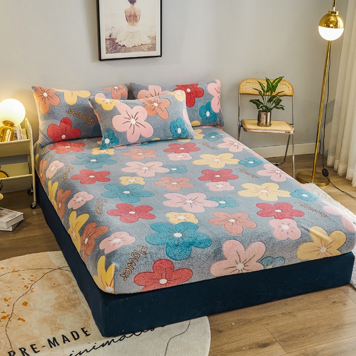 91家纺网 家纺一手货源 找家纺 被多多 2022新款3D立体高克重雪花绒印花床笠 蔓蔓花舞