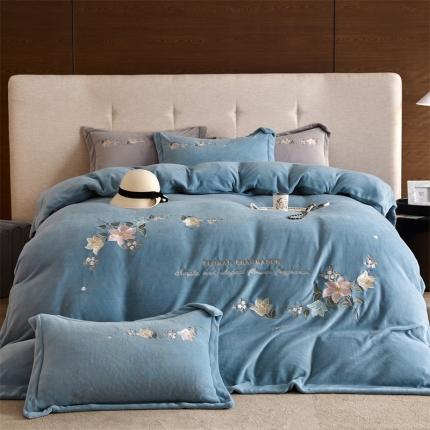 91家纺网 家纺一手货源 找家纺 （总）名品优仓2022新款牛奶绒刺绣四件套-春暖花开