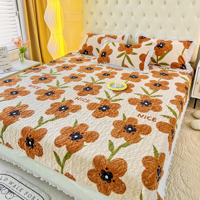 91家纺网 家纺一手货源 找家纺 澳梵  2022新款牛奶绒印花床盖三件套四件套 花心愿