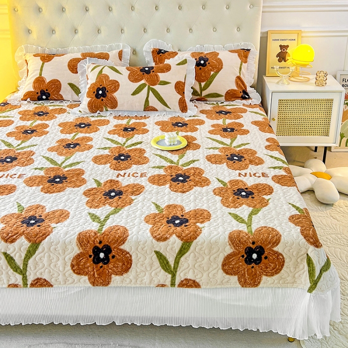 91家纺网 家纺一手货源 找家纺 澳梵  2022新款牛奶绒印花床盖三件套四件套 花心愿