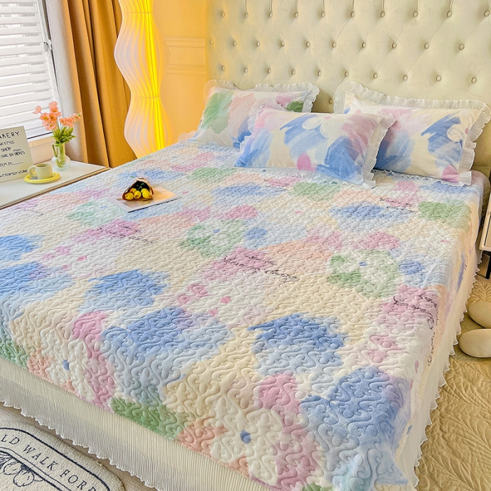 91家纺网 家纺一手货源 找家纺 澳梵  2022新款牛奶绒印花床盖三件套四件套 幻境