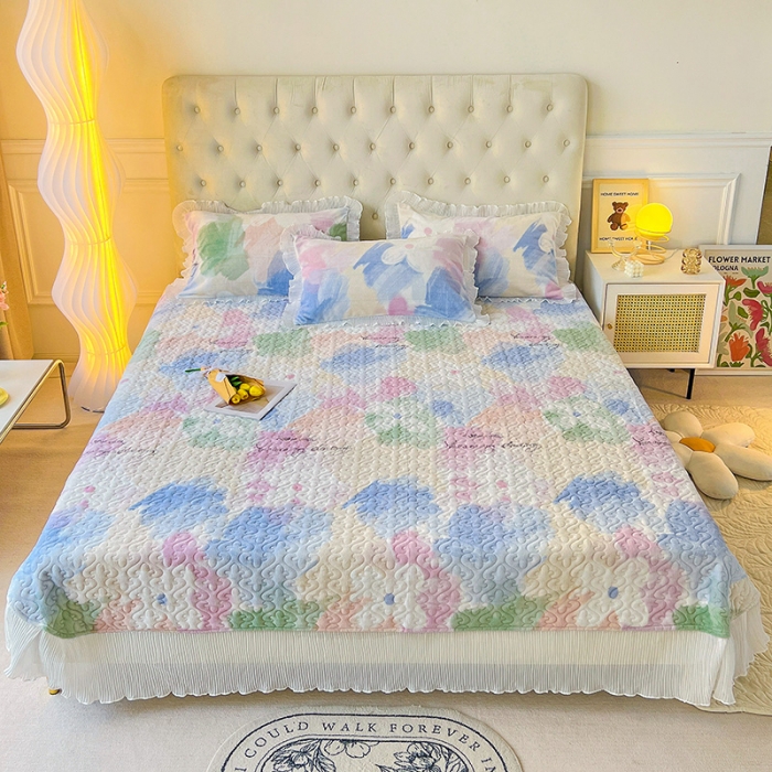 91家纺网 家纺一手货源 找家纺 澳梵  2022新款牛奶绒印花床盖三件套四件套 幻境