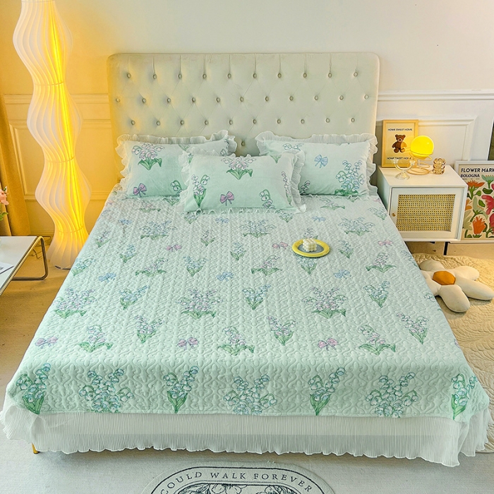 91家纺网 家纺一手货源 找家纺 澳梵  2022新款牛奶绒印花床盖三件套四件套 蓝铃花