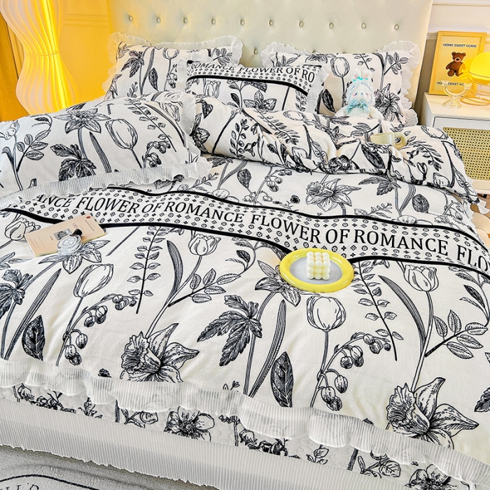 91家纺网 家纺一手货源 找家纺 澳梵  2022新款牛奶绒印花床盖三件套四件套 罗曼蒂克