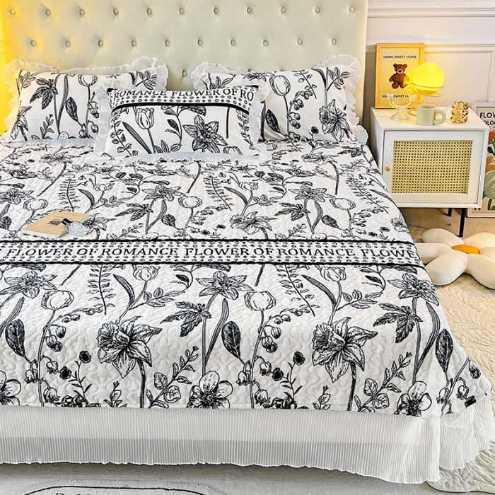 91家纺网 家纺一手货源 找家纺 澳梵  2022新款牛奶绒印花床盖三件套四件套 罗曼蒂克