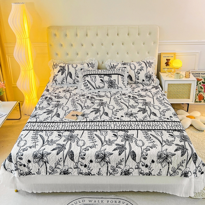 91家纺网 家纺一手货源 找家纺 澳梵  2022新款牛奶绒印花床盖三件套四件套 罗曼蒂克