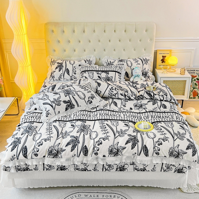 91家纺网 家纺一手货源 找家纺 澳梵  2022新款牛奶绒印花床盖三件套四件套 罗曼蒂克