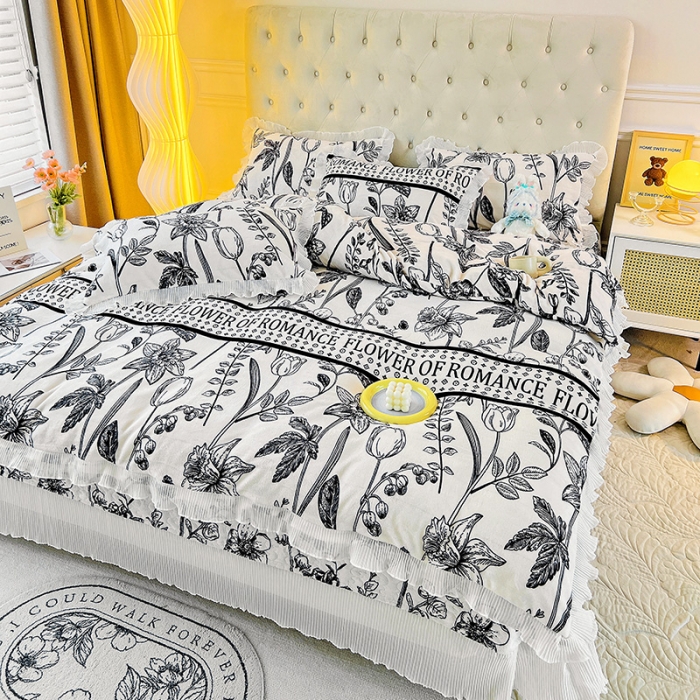 91家纺网 家纺一手货源 找家纺 澳梵  2022新款牛奶绒印花床盖三件套四件套 罗曼蒂克