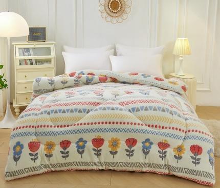 91家纺网 家纺一手货源 找家纺 被多多 2022新款高克重双面雪花绒印花冬被 波西米亚