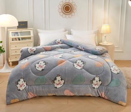 91家纺网 家纺一手货源 找家纺 被多多 2022新款高克重双面雪花绒印花冬被 奶牛灰