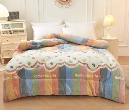 被多多 2022新款高克重双面雪花绒印花冬被 爱心彩虹