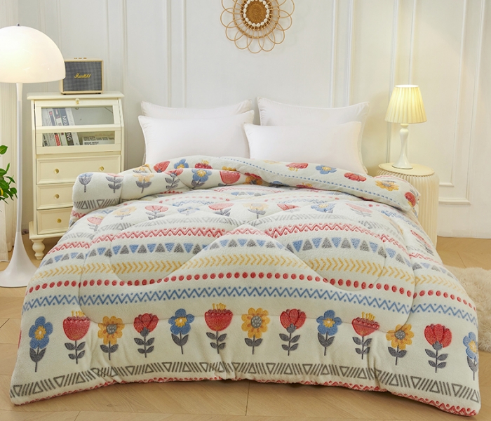 91家纺网 家纺一手货源 找家纺 被多多 2022新款高克重双面雪花绒印花冬被 波西米亚