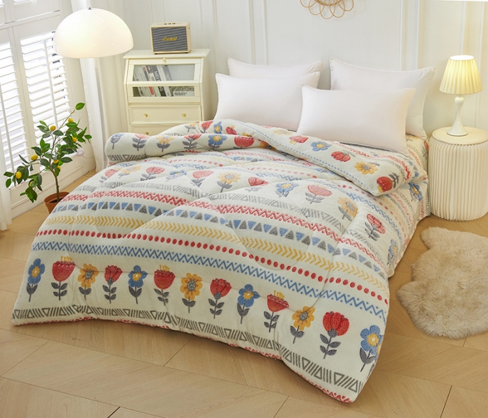 91家纺网 家纺一手货源 找家纺 被多多 2022新款高克重双面雪花绒印花冬被 波西米亚