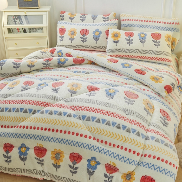 91家纺网 家纺一手货源 找家纺 被多多 2022新款高克重双面雪花绒印花冬被 波西米亚