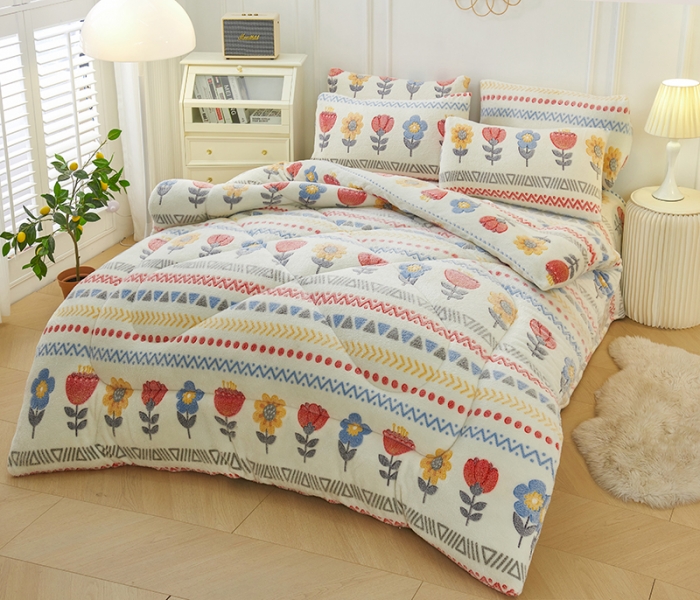 91家纺网 家纺一手货源 找家纺 被多多 2022新款高克重双面雪花绒印花冬被 波西米亚