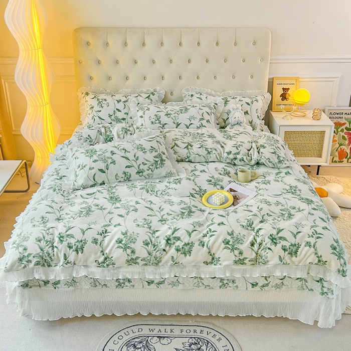 91家纺网 家纺一手货源 找家纺 澳梵  2022新款牛奶绒印花床盖三件套四件套 绿野仙踪