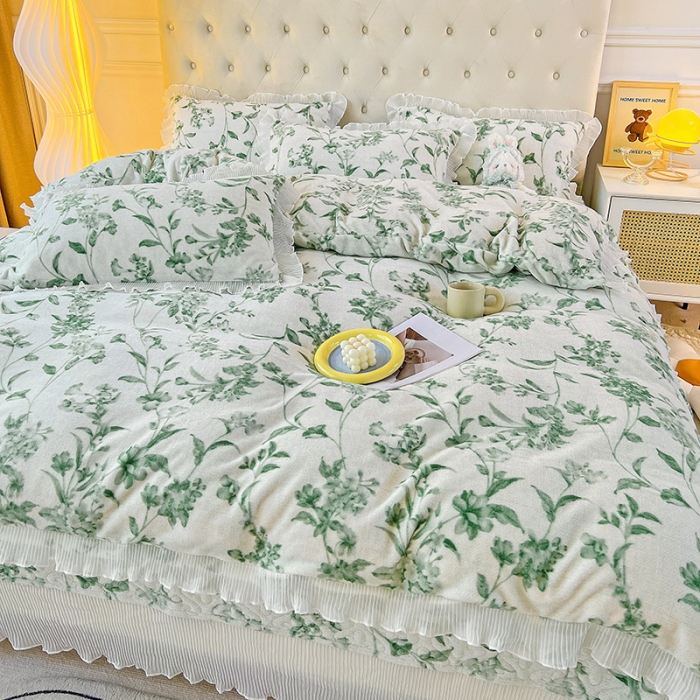 91家纺网 家纺一手货源 找家纺 澳梵  2022新款牛奶绒印花床盖三件套四件套 绿野仙踪
