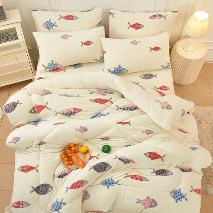 91家纺网 家纺一手货源 找家纺 被多多 2022新款高克重双面雪花绒印花冬被 海底世界