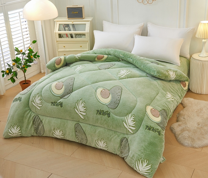 91家纺网 家纺一手货源 找家纺 被多多 2022新款高克重双面雪花绒印花冬被 牛油果