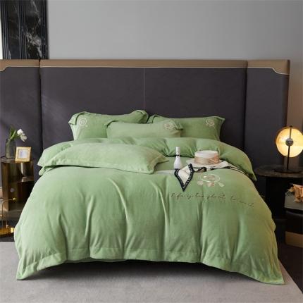 名品优仓 2022新款200g牛奶绒刺绣四件套-唯美 清爽绿