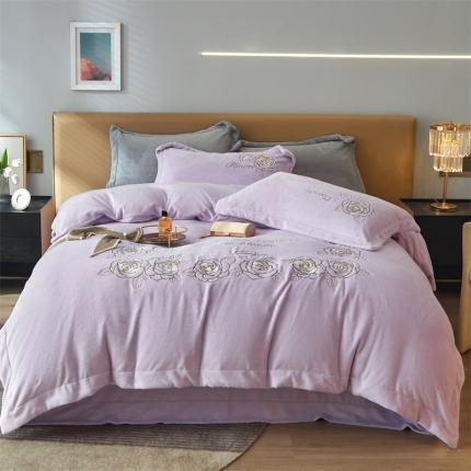 91家纺网 家纺一手货源 找家纺 （总）名品优仓2022新款牛奶绒刺绣四件套-花恋