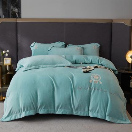 名品优仓 2022新款200g牛奶绒刺绣四件套-唯美 天空蓝