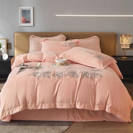 91家纺网 家纺一手货源 找家纺 （总）名品优仓2022新款牛奶绒刺绣四件套-花恋