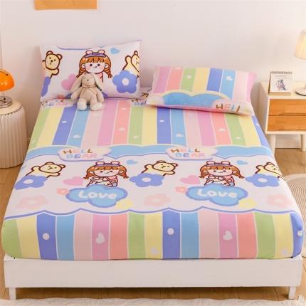 91家纺网 家纺一手货源 找家纺 名兮 2022新款全棉印花床笠 彩虹女孩