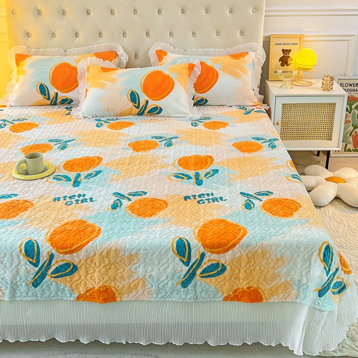 91家纺网 家纺一手货源 找家纺 澳梵  2022新款牛奶绒印花床盖三件套四件套 郁金香