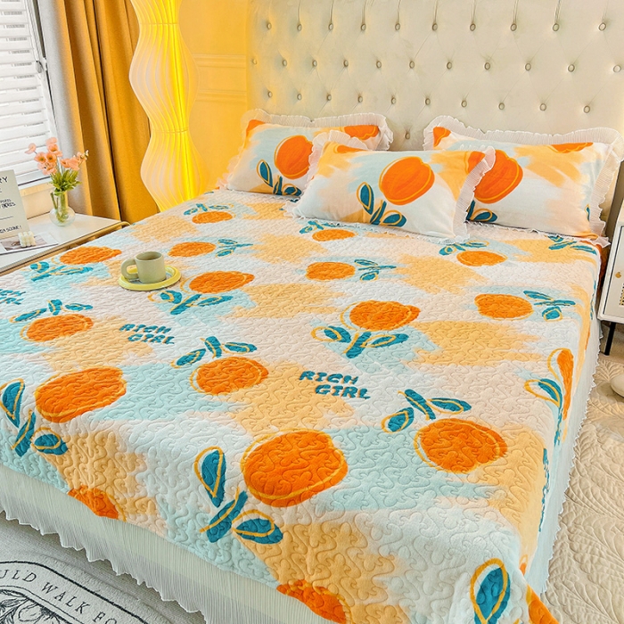 91家纺网 家纺一手货源 找家纺 澳梵  2022新款牛奶绒印花床盖三件套四件套 郁金香