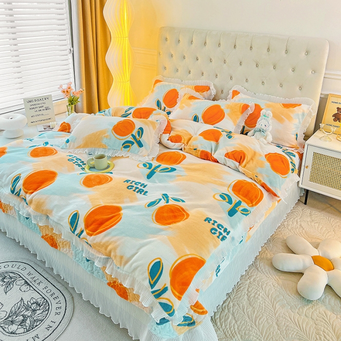 91家纺网 家纺一手货源 找家纺 澳梵  2022新款牛奶绒印花床盖三件套四件套 郁金香