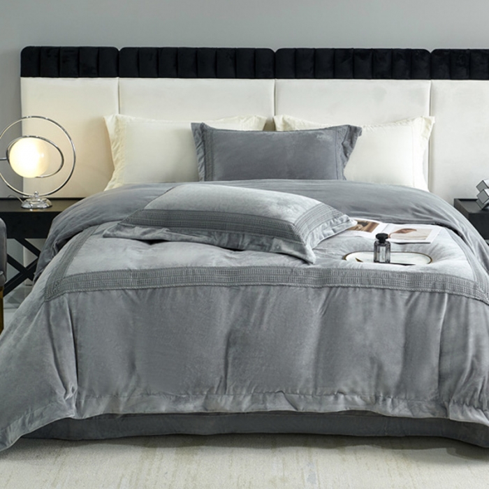 91家纺网 家纺一手货源 找家纺 2023新款TS简尚时尚婴肤绒四件套 简尚 绅士灰