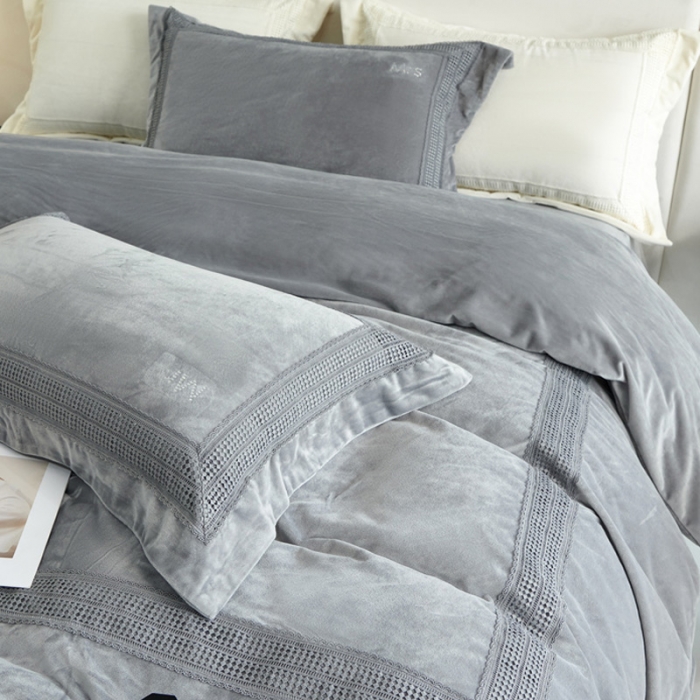 91家纺网 家纺一手货源 找家纺 2023新款TS简尚时尚婴肤绒四件套 简尚 绅士灰