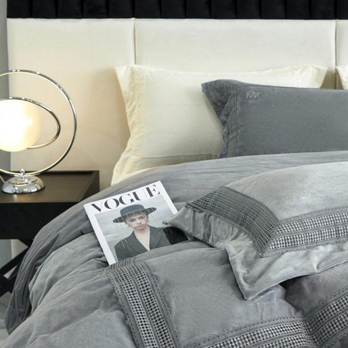 91家纺网 家纺一手货源 找家纺 2023新款TS简尚时尚婴肤绒四件套 简尚 绅士灰