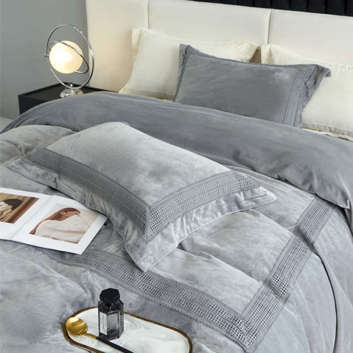 91家纺网 家纺一手货源 找家纺 2023新款TS简尚时尚婴肤绒四件套 简尚 绅士灰