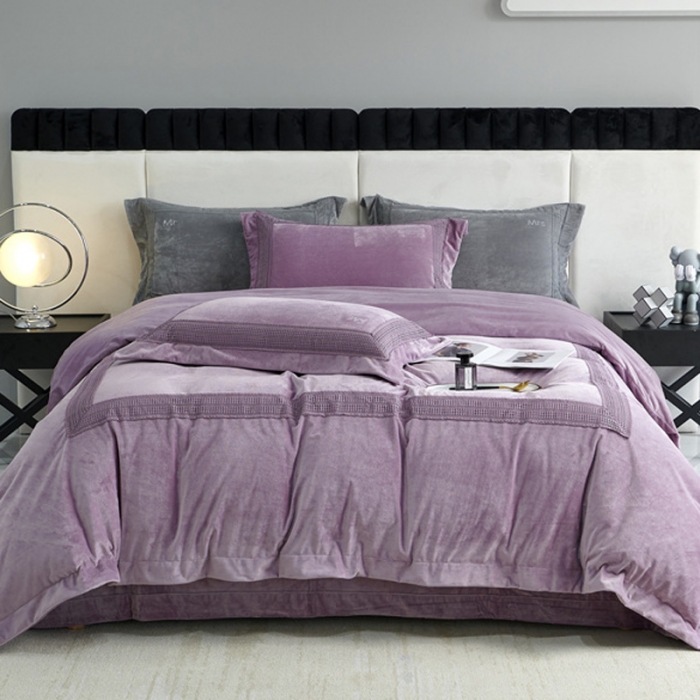 91家纺网 家纺一手货源 找家纺 2023新款TS简尚时尚婴肤绒四件套 简尚 丁香紫