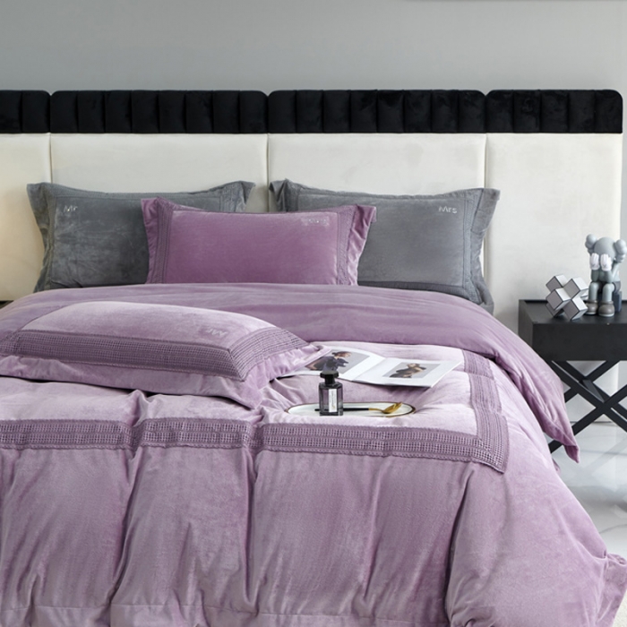 91家纺网 家纺一手货源 找家纺 2023新款TS简尚时尚婴肤绒四件套 简尚 丁香紫