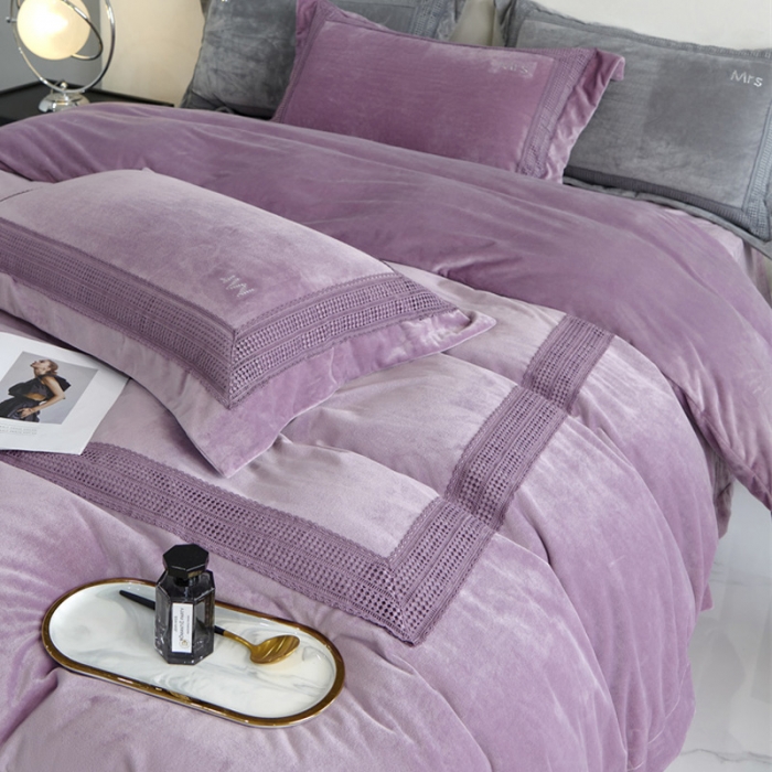 91家纺网 家纺一手货源 找家纺 2023新款TS简尚时尚婴肤绒四件套 简尚 丁香紫