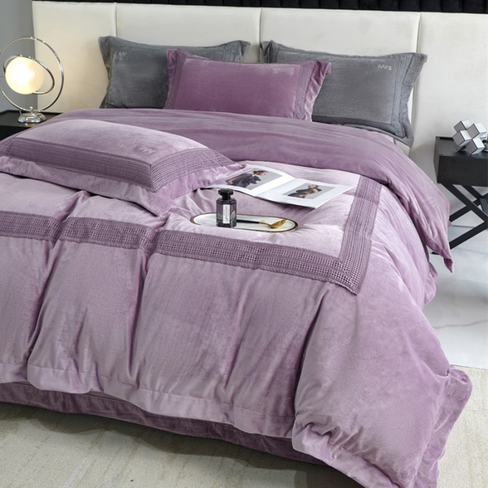 91家纺网 家纺一手货源 找家纺 2023新款TS简尚时尚婴肤绒四件套 简尚 丁香紫