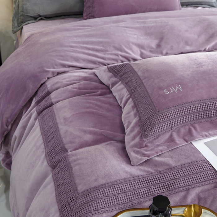 91家纺网 家纺一手货源 找家纺 2023新款TS简尚时尚婴肤绒四件套 简尚 丁香紫