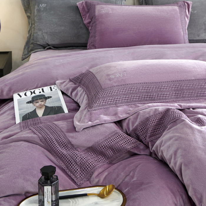91家纺网 家纺一手货源 找家纺 2023新款TS简尚时尚婴肤绒四件套 简尚 丁香紫