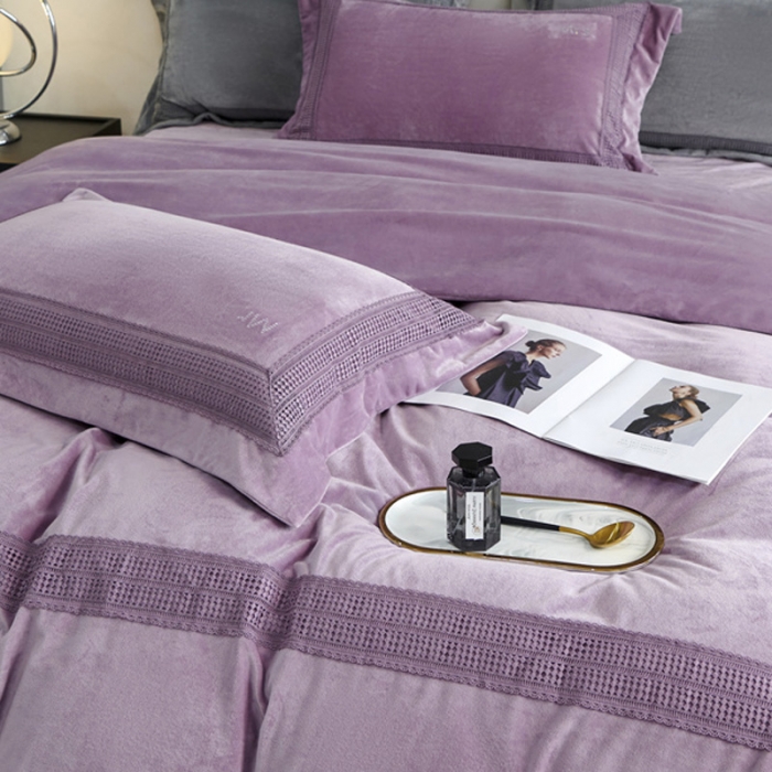 91家纺网 家纺一手货源 找家纺 2023新款TS简尚时尚婴肤绒四件套 简尚 丁香紫