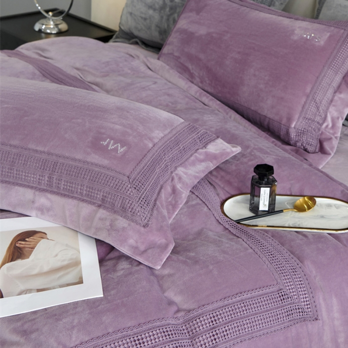 91家纺网 家纺一手货源 找家纺 2023新款TS简尚时尚婴肤绒四件套 简尚 丁香紫