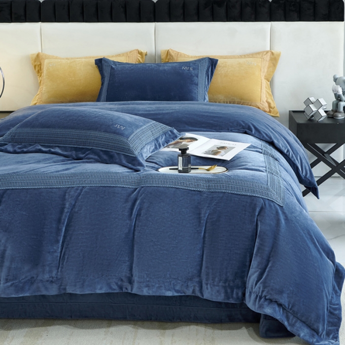 91家纺网 家纺一手货源 找家纺 2023新款TS简尚时尚婴肤绒四件套 简尚 海洋蓝