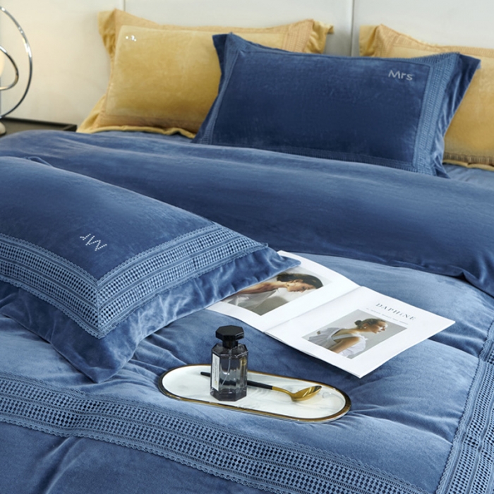 91家纺网 家纺一手货源 找家纺 2023新款TS简尚时尚婴肤绒四件套 简尚 海洋蓝